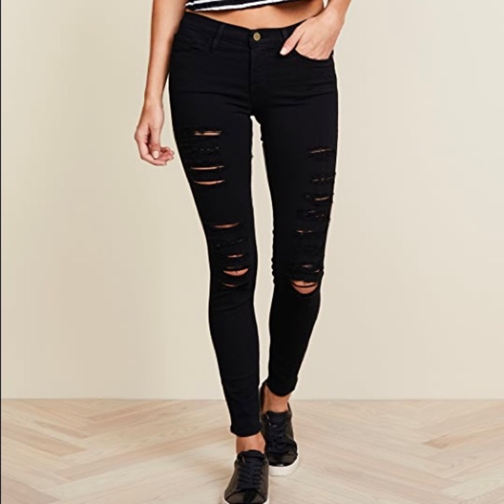 FRAME Le Color Rip Skinny Jeans Black Size 27